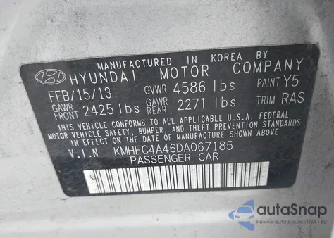 2013 Hyundai Sonata Hybrid from USA, damaged, VIN KMHEC4A46DA067185